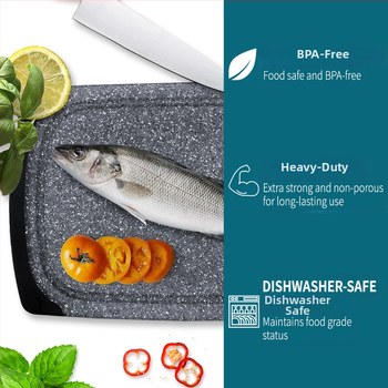 Σετ τριών πλαστικών σανίδων κοπής με μαρμάρινο σχέδιο, διπλής όψης, αντιολισθητικές, παχύτερες, κατασκευασμένες από PP+καουτσούκ πλαστικό