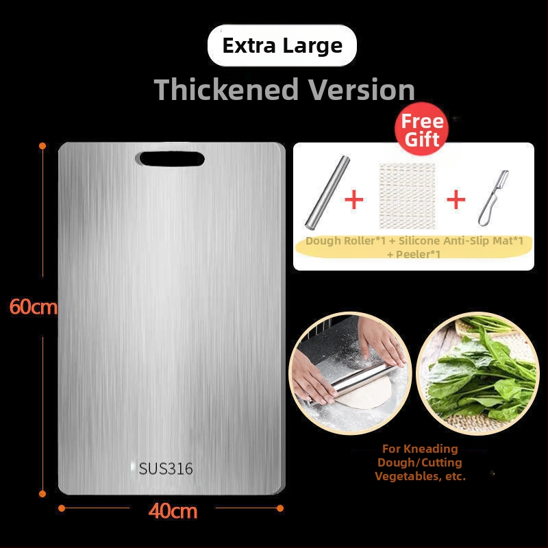Διπλής όψεως σανίδα κοπής από ανοξείδωτο χάλυβα 316, αντιβακτηριακή και ανθεκτική στη μούχλα, για οικιακή κουζίνα