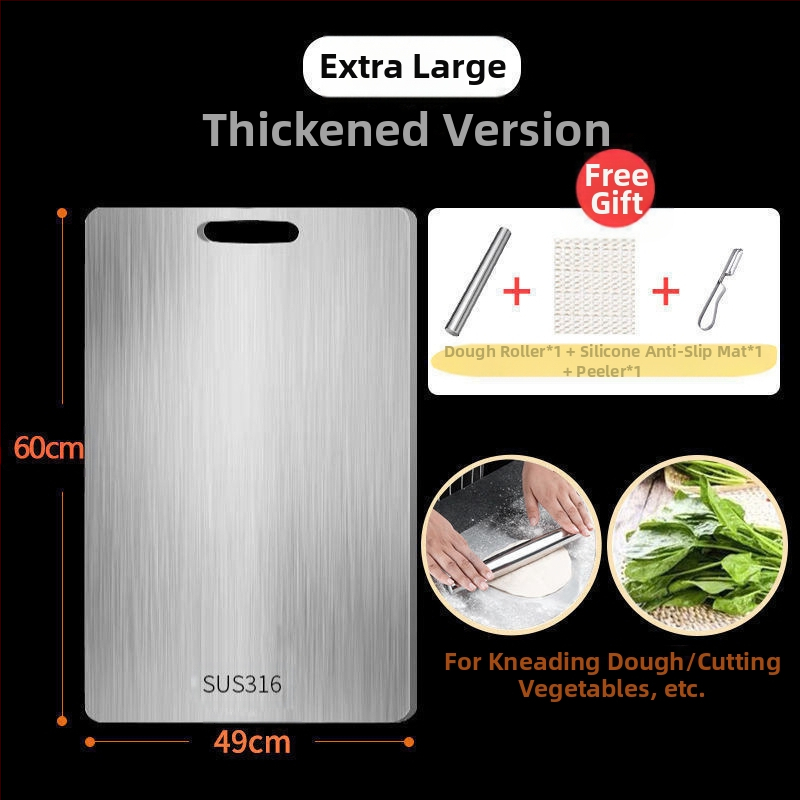 Διπλής όψεως σανίδα κοπής από ανοξείδωτο χάλυβα 316, αντιβακτηριακή και ανθεκτική στη μούχλα, για οικιακή κουζίνα