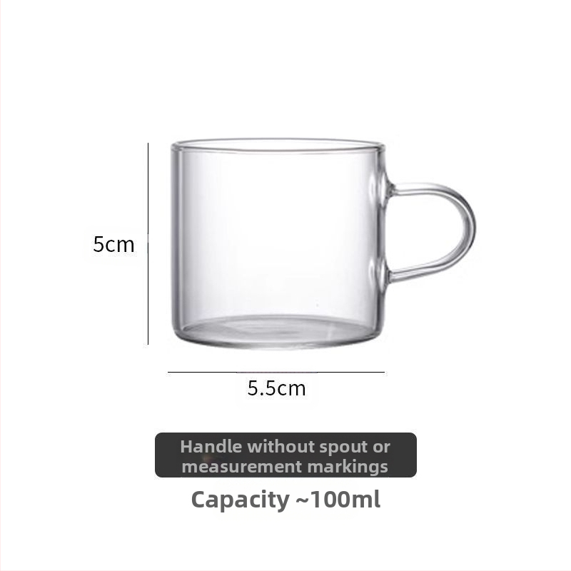 Stiklinė kavos taurelė su graduota espresso ekstrakcijos skale ir medine rankena, apsauga nuo nudegimų