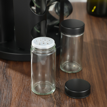 Ράφι μπαχαρικών για επιτραπέζιο με περιστρεφόμενη βάση 360°, χωρίς τρύπες; υλικά: 430 ανοξείδωτος χάλυβας και PP πλαστικό, κατάλληλο για τρόφιμα