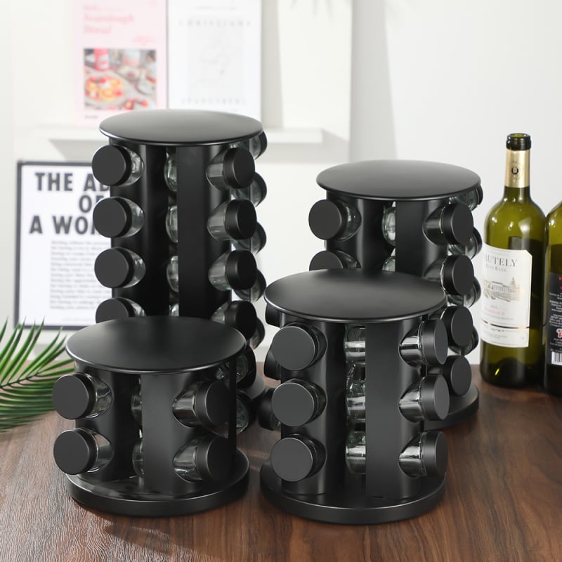 Ράφι μπαχαρικών για επιτραπέζιο με περιστρεφόμενη βάση 360°, χωρίς τρύπες; υλικά: 430 ανοξείδωτος χάλυβας και PP πλαστικό, κατάλληλο για τρόφιμα