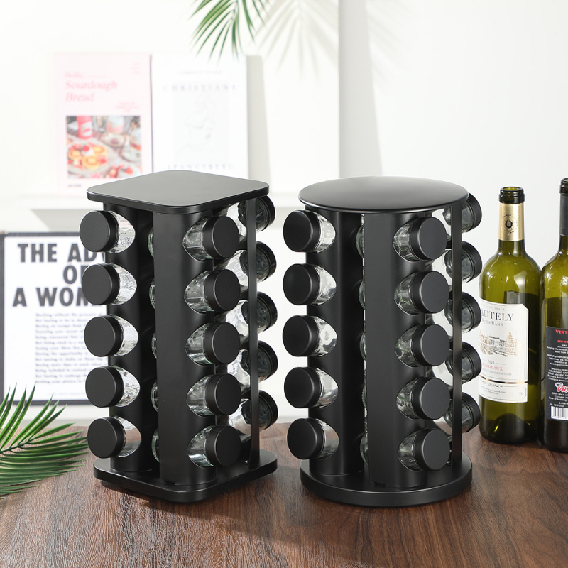 Ράφι μπαχαρικών για επιτραπέζιο με περιστρεφόμενη βάση 360°, χωρίς τρύπες; υλικά: 430 ανοξείδωτος χάλυβας και PP πλαστικό, κατάλληλο για τρόφιμα