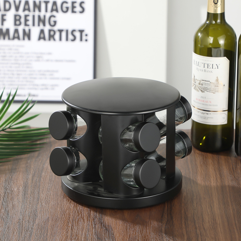 Ράφι μπαχαρικών για επιτραπέζιο με περιστρεφόμενη βάση 360°, χωρίς τρύπες; υλικά: 430 ανοξείδωτος χάλυβας και PP πλαστικό, κατάλληλο για τρόφιμα