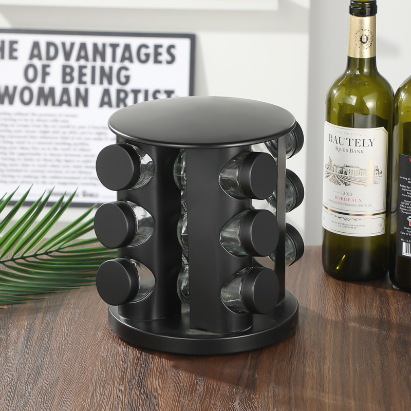 Ράφι μπαχαρικών για επιτραπέζιο με περιστρεφόμενη βάση 360°, χωρίς τρύπες; υλικά: 430 ανοξείδωτος χάλυβας και PP πλαστικό, κατάλληλο για τρόφιμα