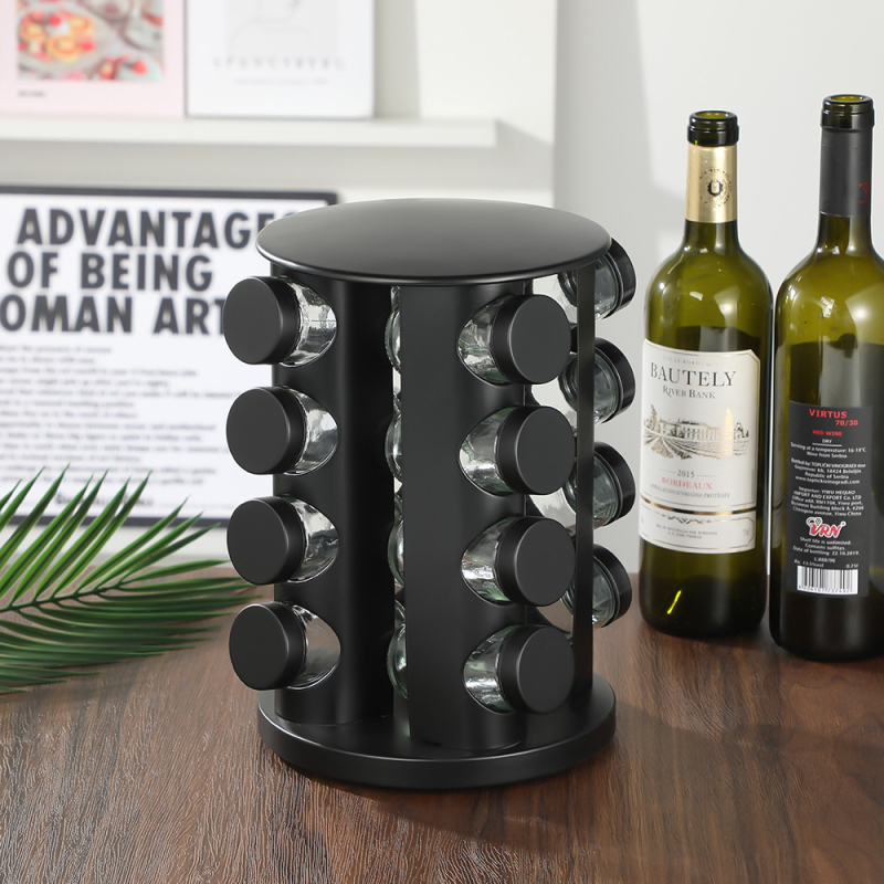 Ράφι μπαχαρικών για επιτραπέζιο με περιστρεφόμενη βάση 360°, χωρίς τρύπες; υλικά: 430 ανοξείδωτος χάλυβας και PP πλαστικό, κατάλληλο για τρόφιμα