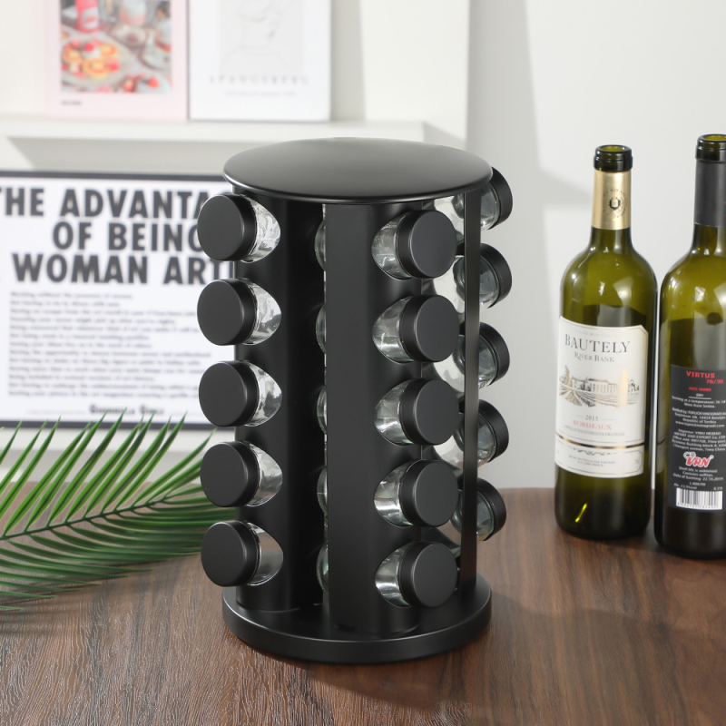 Ράφι μπαχαρικών για επιτραπέζιο με περιστρεφόμενη βάση 360°, χωρίς τρύπες; υλικά: 430 ανοξείδωτος χάλυβας και PP πλαστικό, κατάλληλο για τρόφιμα