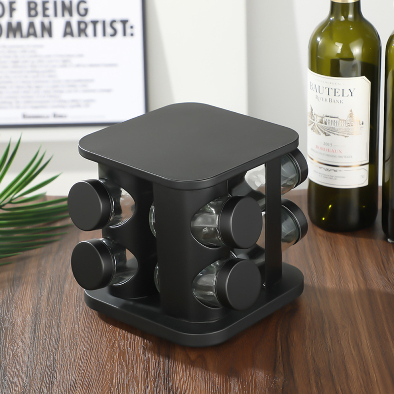 Ράφι μπαχαρικών για επιτραπέζιο με περιστρεφόμενη βάση 360°, χωρίς τρύπες; υλικά: 430 ανοξείδωτος χάλυβας και PP πλαστικό, κατάλληλο για τρόφιμα