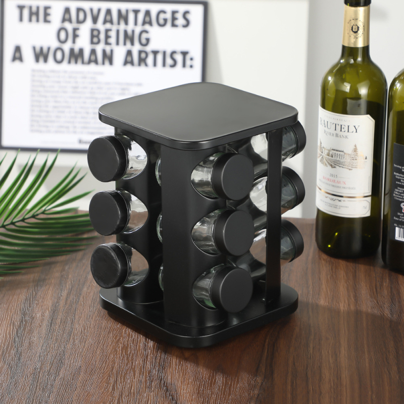 Ράφι μπαχαρικών για επιτραπέζιο με περιστρεφόμενη βάση 360°, χωρίς τρύπες; υλικά: 430 ανοξείδωτος χάλυβας και PP πλαστικό, κατάλληλο για τρόφιμα