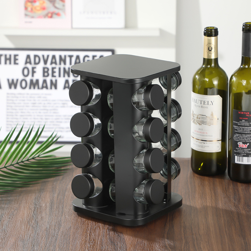 Ράφι μπαχαρικών για επιτραπέζιο με περιστρεφόμενη βάση 360°, χωρίς τρύπες; υλικά: 430 ανοξείδωτος χάλυβας και PP πλαστικό, κατάλληλο για τρόφιμα