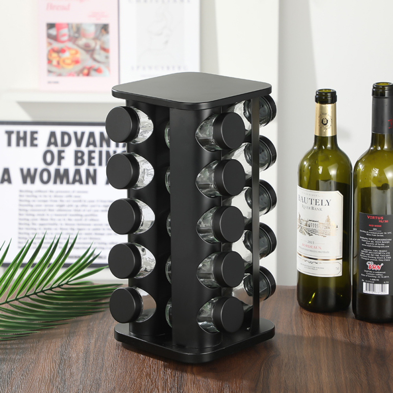 Ράφι μπαχαρικών για επιτραπέζιο με περιστρεφόμενη βάση 360°, χωρίς τρύπες; υλικά: 430 ανοξείδωτος χάλυβας και PP πλαστικό, κατάλληλο για τρόφιμα