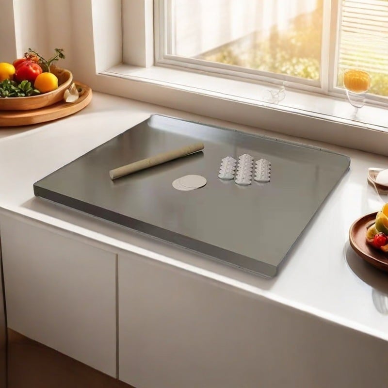 Σανίδα Κοπής από Ανοξείδωτο Ατσάλι 304, Αντιβακτηριακή, Επιφάνεια Ζύμωσης και Κυλίνδρωσης για Ζύμη και Φρούτα