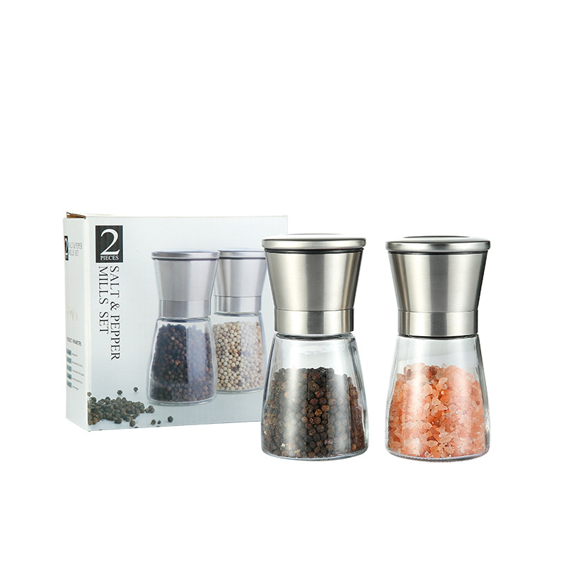 Stiklo korpuso pipirų malūnėlis, šiuolaikiško minimalistinio stiliaus; prieskonių tipas: kietosios prieskonės; spausdintas logotipas: OK; kokybė: pirmosios klasės gaminiai