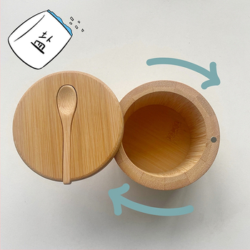 Bambuko prieskonių indelis su šaukšteliu ir druskos indeliu, virtuvės laikymo dėžė su pasukamu magnetiniu dangteliu, logotipo spausdinimas galima