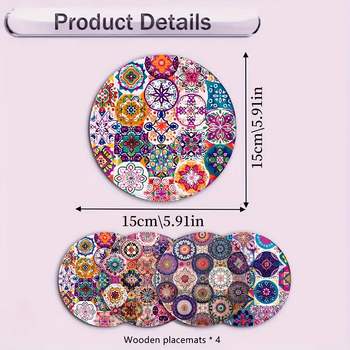 Ξύλινο σετ σερβιρισμάτων τραπεζιού, 4 τεμάχια, ανθεκτικό στη θερμότητα, αντιολισθητικό, εύκολο στον καθαρισμό