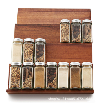 Ράφι μπαχαρικών από ξύλο και μπαμπού, 4 επιπέδων — επιτραπέζιο αποθηκευτικό, χωρίς εγκατάσταση, μοντέρνο μινιμαλιστικό στυλ