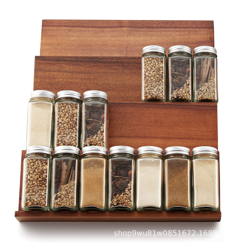 Raft pentru condimente din lemn și bambus, 4 etaje — depozitare pe birou, fără instalație, stil modern minimalist