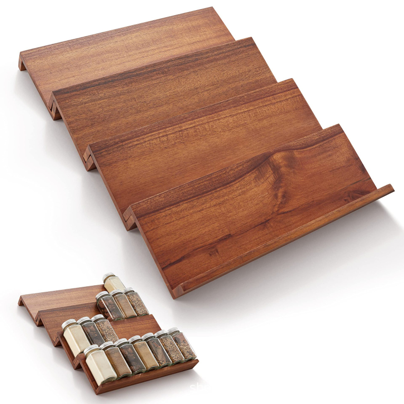 Raft pentru condimente din lemn și bambus, 4 etaje — depozitare pe birou, fără instalație, stil modern minimalist