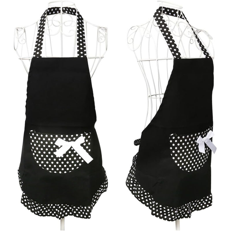 Șorț de bucătărie, stil coreean, cu model punctat și funda, fără mâneci, din poliester