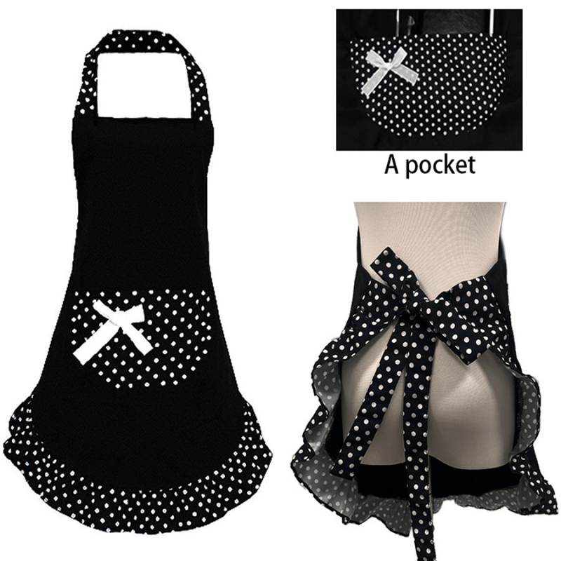 Șorț de bucătărie, stil coreean, cu model punctat și funda, fără mâneci, din poliester