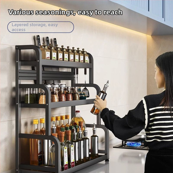 Ράφι μπαχαρικών με θήκη για ξυλάκια και μαχαίρια, για επιφάνεια εργασίας, από χάλυβα άνθρακα, πολυεπίπεδο, χωρίς διάτρηση, μοντέρνο μινιμαλιστικό στυλ