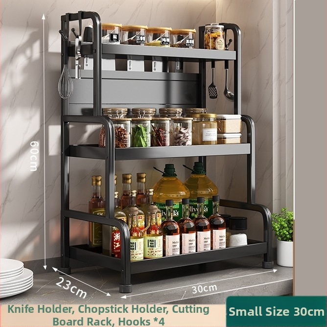 Ράφι μπαχαρικών με θήκη για ξυλάκια και μαχαίρια, για επιφάνεια εργασίας, από χάλυβα άνθρακα, πολυεπίπεδο, χωρίς διάτρηση, μοντέρνο μινιμαλιστικό στυλ