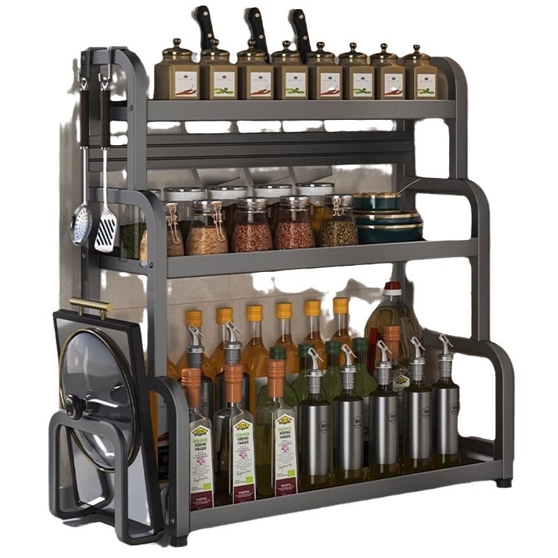 Ράφι μπαχαρικών με θήκη για ξυλάκια και μαχαίρια, για επιφάνεια εργασίας, από χάλυβα άνθρακα, πολυεπίπεδο, χωρίς διάτρηση, μοντέρνο μινιμαλιστικό στυλ