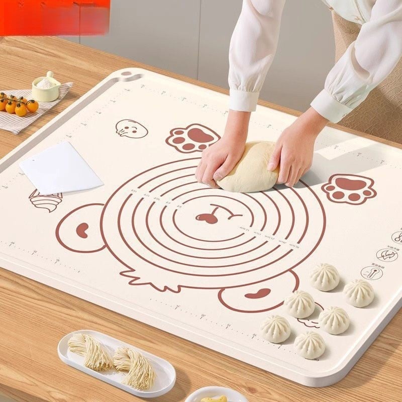 Meškiuko silikoninis tešlos minkymo kilimėlis, storintas, maisto kokybės, virtuvėje tešlai kočioti