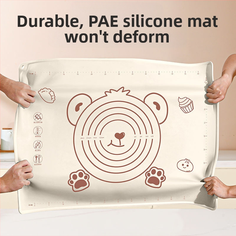 Силиконова подложка за месене с мотив на мечка, дебела, хранително качество, за разточване на тесто в кухнята