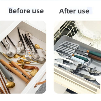 Αναδιπλούμενος οργανωτής σε συρτάρι για μαχαιροπήρουνα – υλικό PP, διαμερίσματα για μαχαίρια, πιρούνες, κουτάλια και ξυλάκια