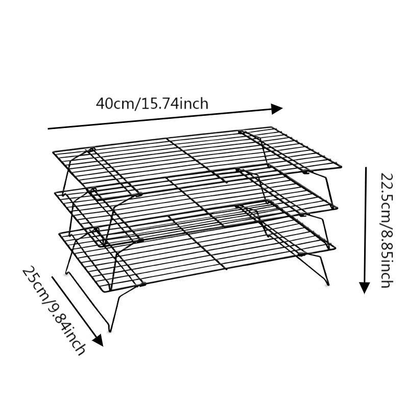 Trys lygių sulankstomas kepimo laikiklis tortams ir duonai aušinti; nelipnios grotelės