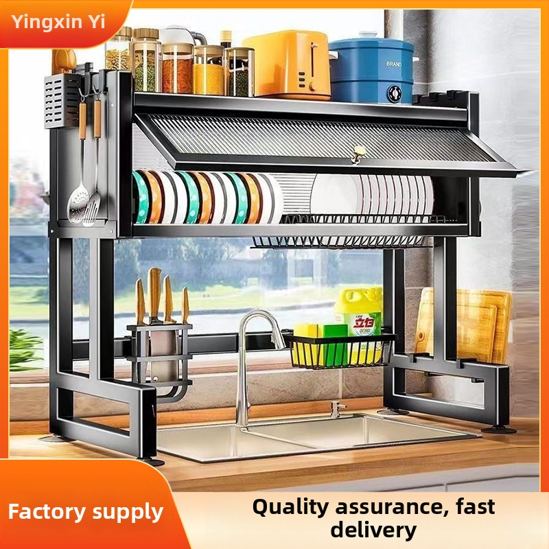 Многослоен сушилник за кухненска мивка – прахоустойчиво съхранение на съдове, Ferroalloy, Yingxinyi, серия Draining storage rack, пролет 2022