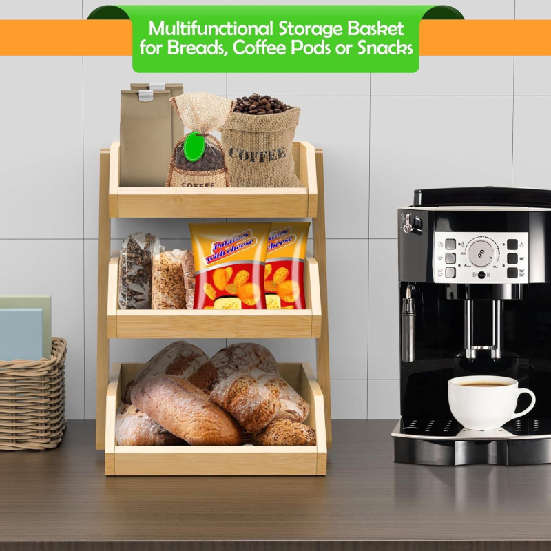 Многослойна дървена кошница за кухнята – многофункционален органайзер за плодове и зеленчуци