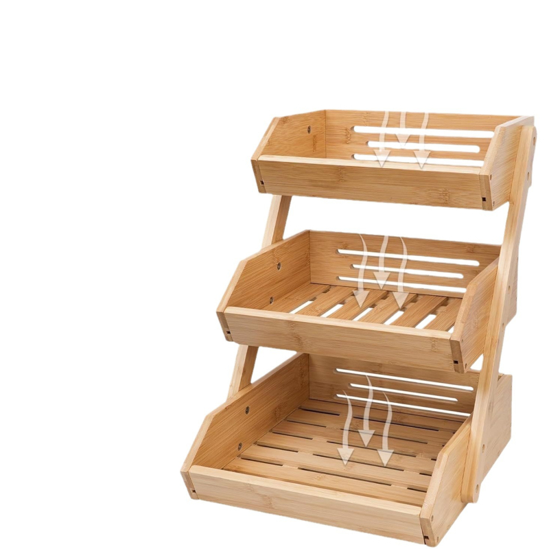 Многослойна дървена кошница за кухнята – многофункционален органайзер за плодове и зеленчуци