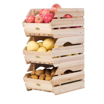 Ξύλινο καλάθι αποθήκευσης για κουζίνα, φρούτα και λαχανικά, με δυνατότητα στοίβαξης, από συμπαγές ξύλο, μοντέρνο μινιμαλιστικό στυλ, μοντέλο 2024608