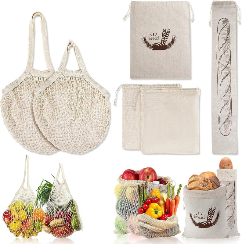 Хлебна торбичка от памук и лен, многоразова с TPU вътрешна мембрана, връзка за затваряне, дъно и страни, ситопечат на лого.