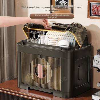 Πλαστικό ράφι αποστράγγισης για πιάτα, τριών επιπέδων, κρεμαστό στον τοίχο, με καπάκι