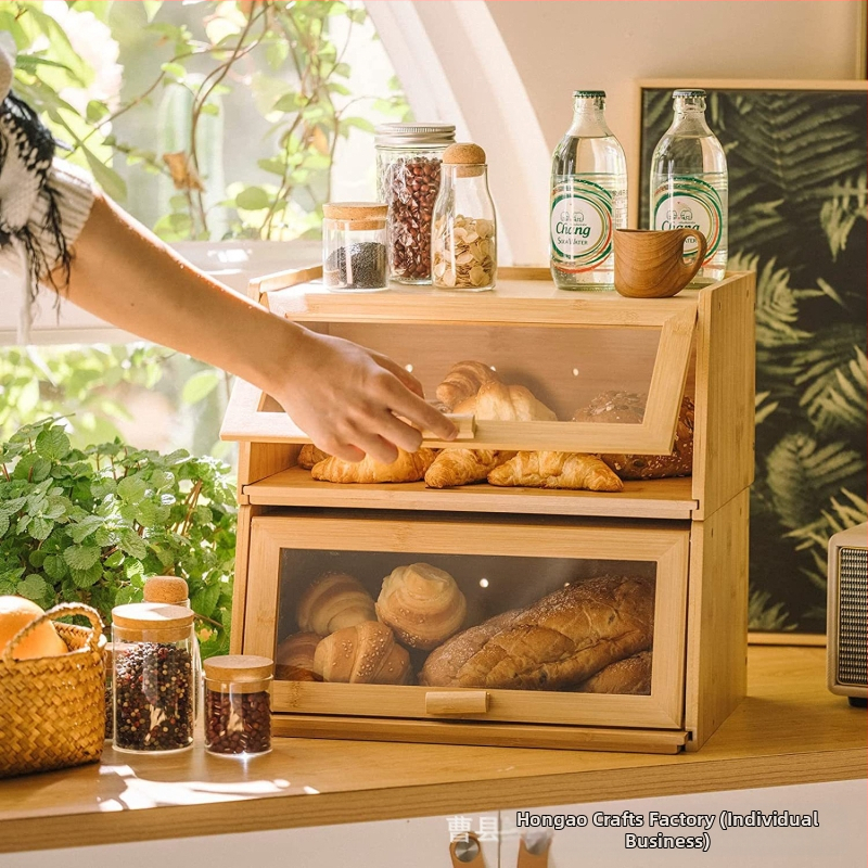 Medinė duonos dėžutė su kūrybiniu dizainu, dulkių atspari laikymo dėžė, Hong Ao prekės ženklas, logotipo spauda ir pritaikymas galimi