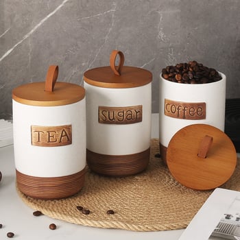 Керамичен буркан за зърна кафе със запечатване срещу влага и прах, обем 800–1000 мл, хранителен клас, кръгла форма, възможност за персонализация