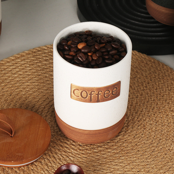 Κεραμικός σφραγιζόμενος βάζος για κόκκους καφέ με στεγανοποίηση ενάντια σε υγρασία και σκόνη, χωρητικότητα 800–1000 ml, τροφίμου ποιότητας, στρογγυλό σχήμα, δυνατότητα προσαρμογής