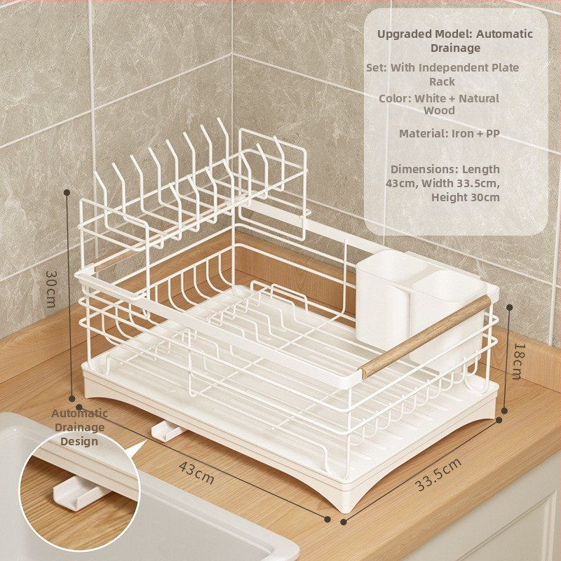 Notekas trauku plaukts virtuvē – dzelzs stieples materiāls, mūsdienīgs minimālisma stils, uzglabāšana pie izlietnes, piemērots bļodām un traukiem
