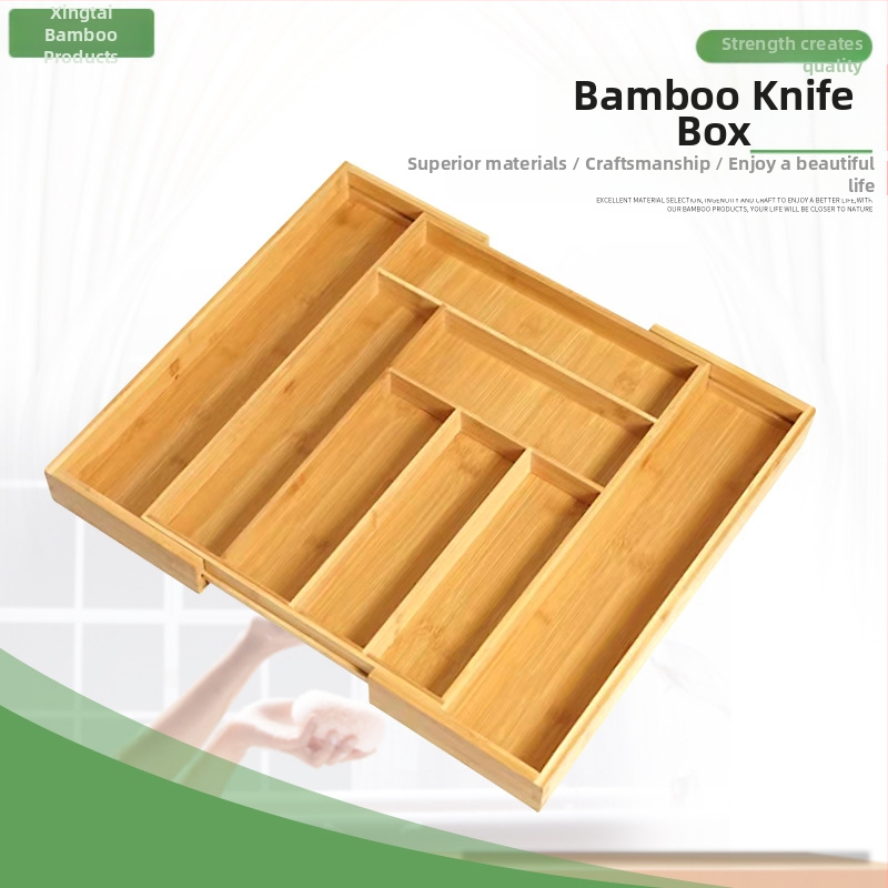 Μπαμπού κουτί αποθήκευσης μαχαιροπίρων για την κουζίνα, με πολλά διαμερίσματα, μοντέρνο μινιμαλιστικό στυλ