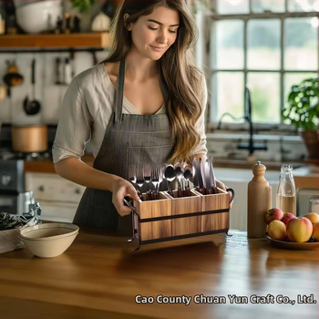 Ξύλινος οργανωτής γραφείου με τρία διαμερίσματα για σκεύη και πινέλα μακιγιάζ, αναδιπλούμενος, απλός μοντέρνος σχεδιασμός
