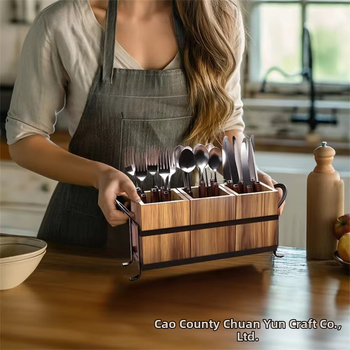 Ξύλινος οργανωτής γραφείου με τρία διαμερίσματα για σκεύη και πινέλα μακιγιάζ, αναδιπλούμενος, απλός μοντέρνος σχεδιασμός