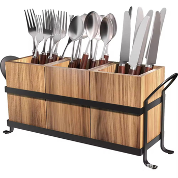 Ξύλινος οργανωτής γραφείου με τρία διαμερίσματα για σκεύη και πινέλα μακιγιάζ, αναδιπλούμενος, απλός μοντέρνος σχεδιασμός