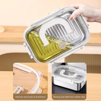 Taisnstūra 316 nerūsējošā tērauda pārtikas uzglabāšanas kastīte, pārtikas kvalitāte, noslēgta ar vāciņu, pārnēsājama, 800–1000 ml