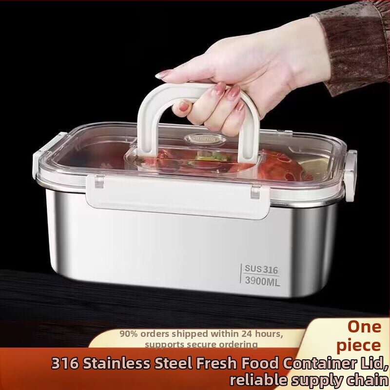 Taisnstūra 316 nerūsējošā tērauda pārtikas uzglabāšanas kastīte, pārtikas kvalitāte, noslēgta ar vāciņu, pārnēsājama, 800–1000 ml