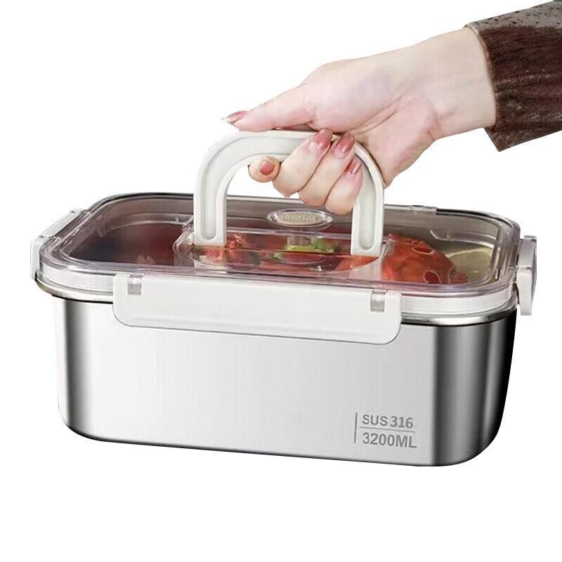 Taisnstūra 316 nerūsējošā tērauda pārtikas uzglabāšanas kastīte, pārtikas kvalitāte, noslēgta ar vāciņu, pārnēsājama, 800–1000 ml