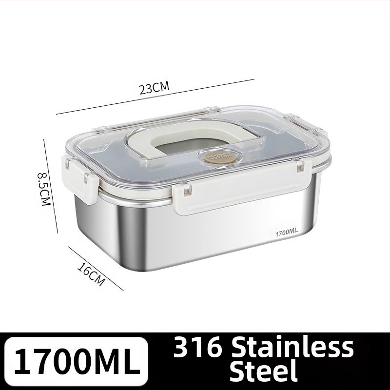 Taisnstūra 316 nerūsējošā tērauda pārtikas uzglabāšanas kastīte, pārtikas kvalitāte, noslēgta ar vāciņu, pārnēsājama, 800–1000 ml