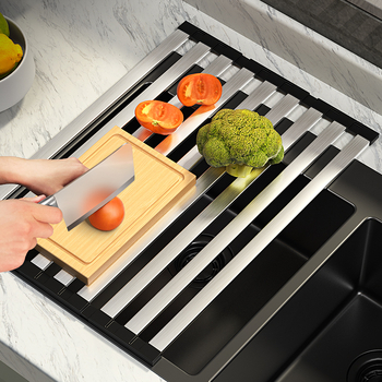 Sulankstomas kriauklės laikiklis iš 304 nerūdijančio plieno, virtuvės nusausinimo indų krepšelis